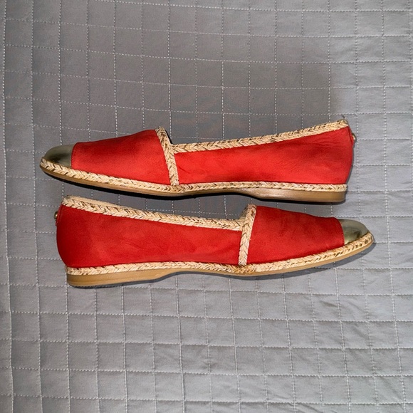 Stuart Weitzman Suede Espadrille Flats with Wicker Trim & Gold Toe - Picture 4 of 8